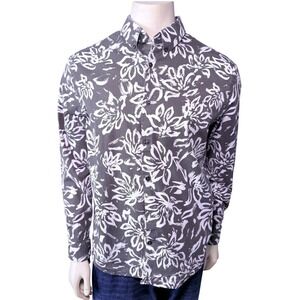 Express Button Down Shirt Mens Medium Green Floral Slim Fit Long Sleeve